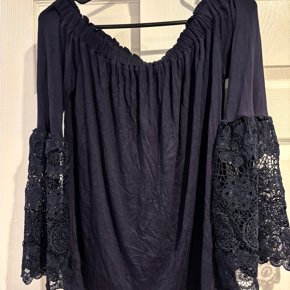 Loft Navy Lace Sleeve Women's Top